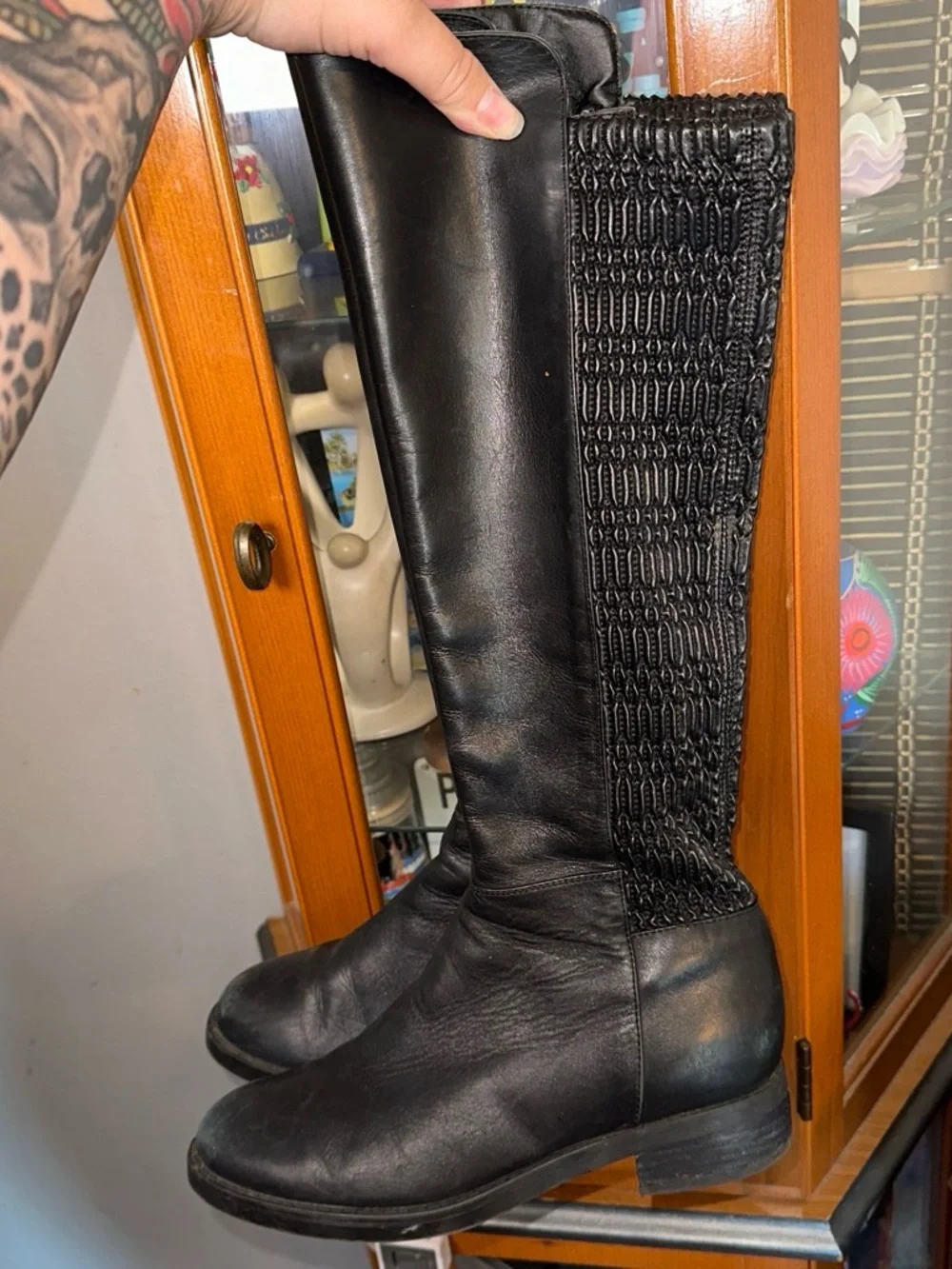 Blondo Black Over-The-Knee Knit-Back Riding Boots